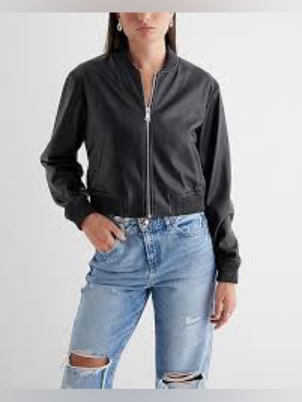 Express Women's Black Zip-Front Bomber Jacket